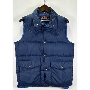 Down Designs Duck Down Puffer Vest Blue Snap Front Size S Vintage KMart Jacket